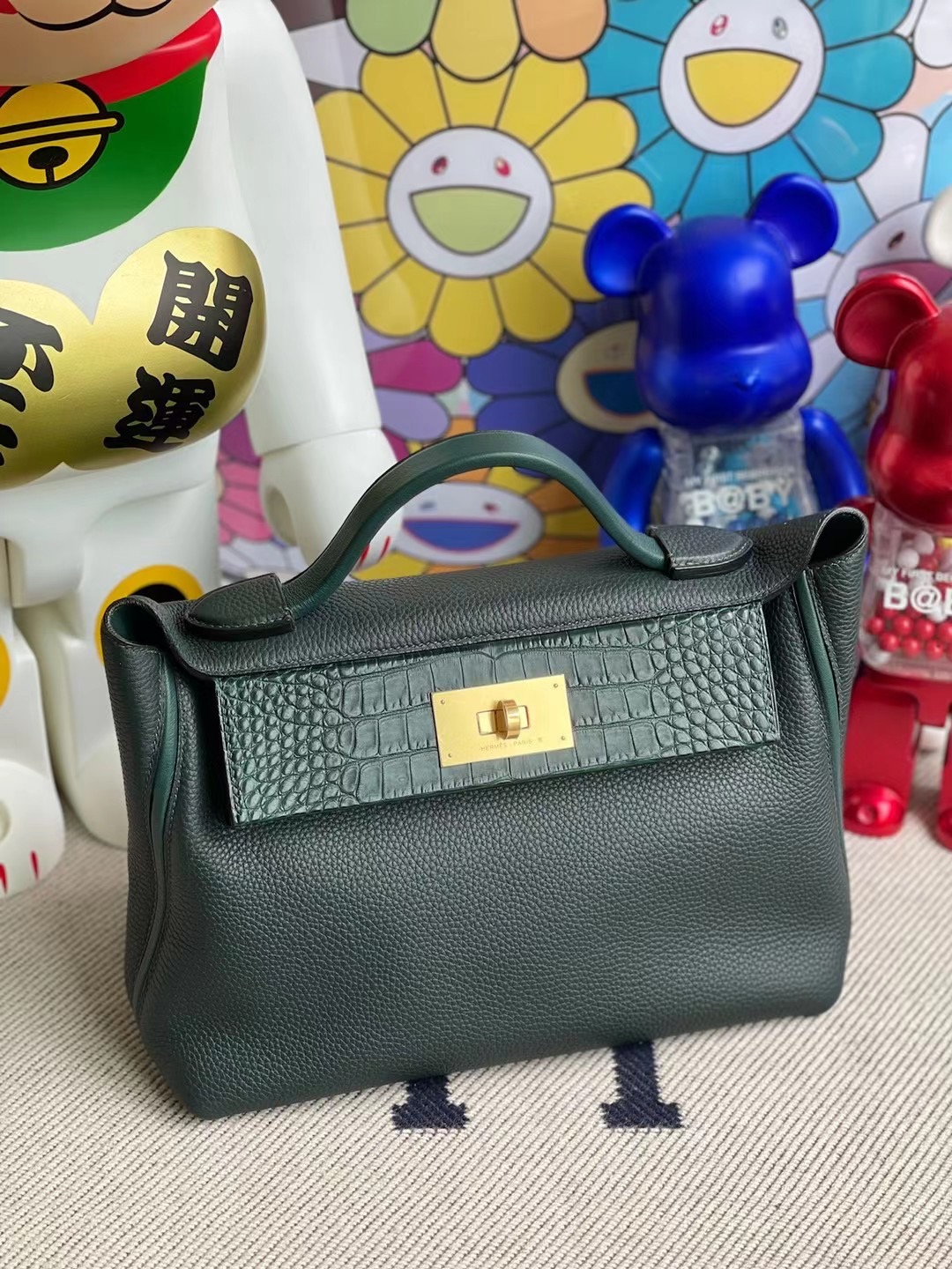 Hermes Kelly 24/24 6O Vert Cypres 松柏綠 Touch Maurice拼霧面美洲鱷魚