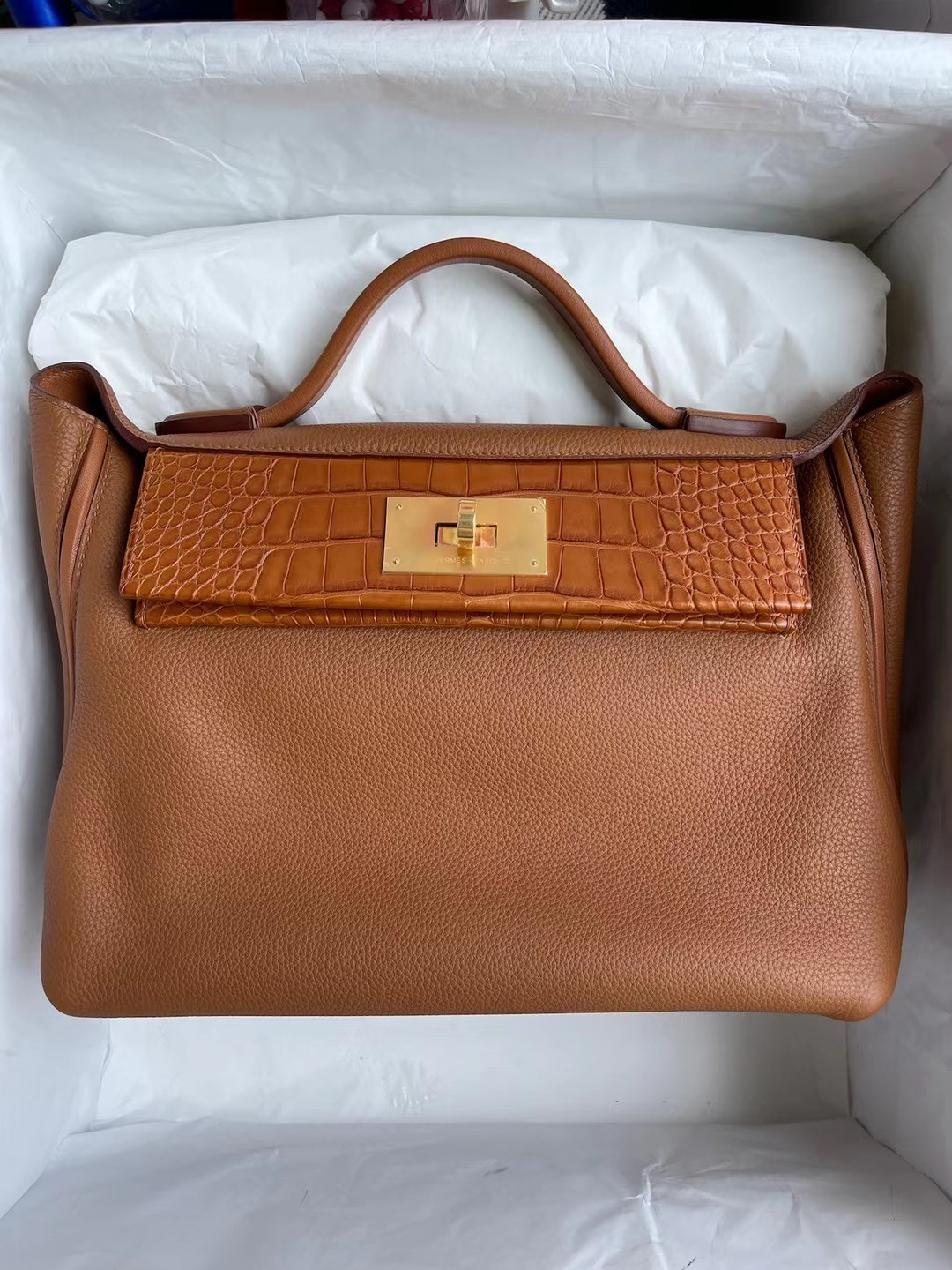 Hermes Kelly 24/24 37 Gold 金棕色 Touch Maurice 拼霧面美洲鱷魚