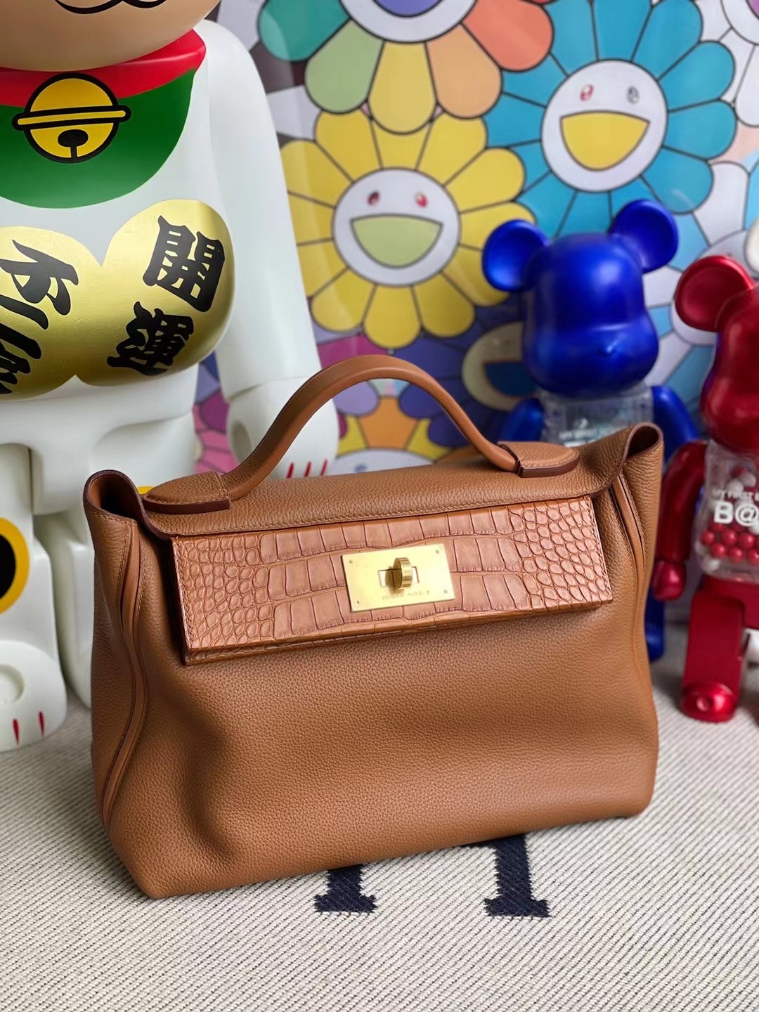 Hermes Kelly 24/24 37 Gold 金棕色 Touch Maurice 拼霧面美洲鱷魚