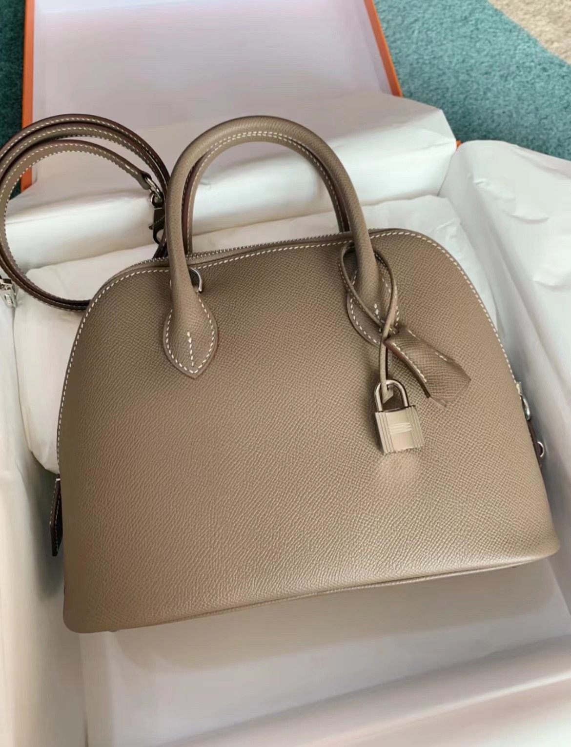 愛馬仕 Hermes Bolide 25cm Epsom 18 大象灰 Etoupe 金扣