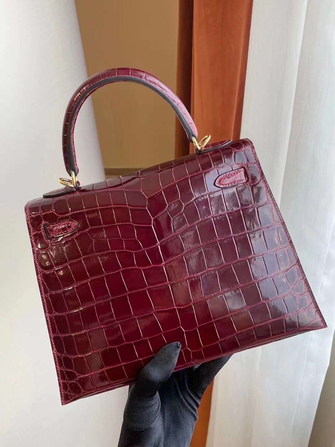 愛馬仕凱莉包25價格 Hermes kelly 25cm 57 Bordeaux 波爾多酒紅 亮面尼羅鱷魚