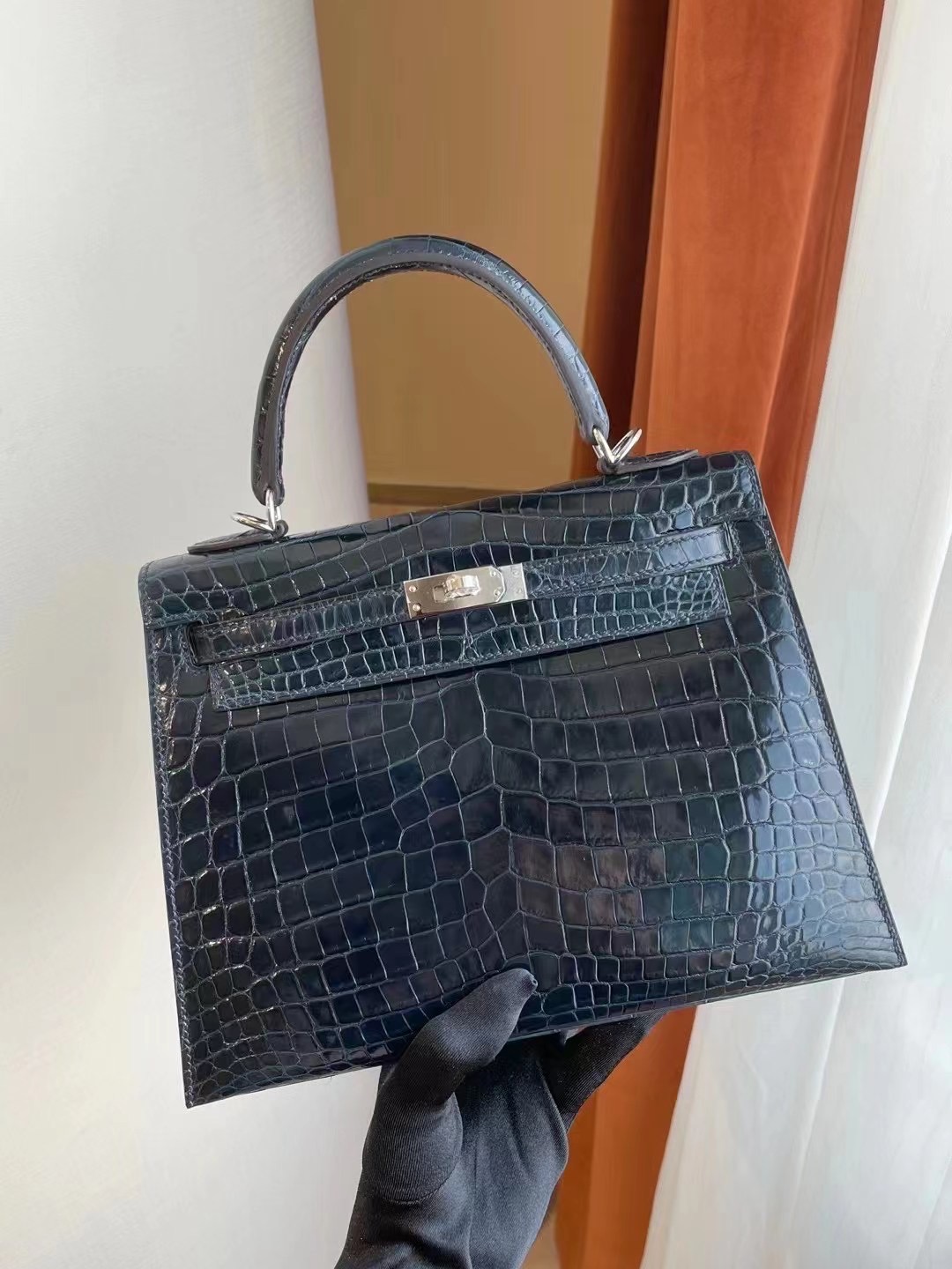 Hermes kelly 25cm S7 blue de galice 加利西亞藍 亮面鱷魚 金扣