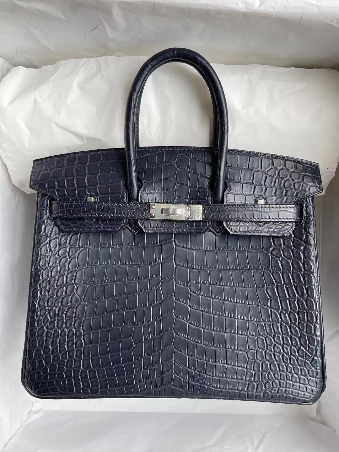 愛馬仕鉑金包 Hermes Birkin 25cm 76 深海藍 blue indgo 兩點尼羅鱷魚