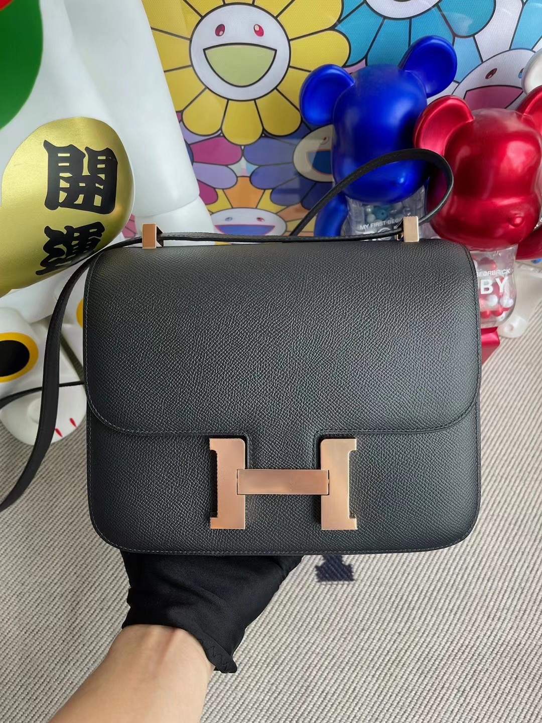 愛馬仕康康包 價格查詢 Hermes Constance 24 Epsom CD89 Noir 黑色 玫瑰金扣