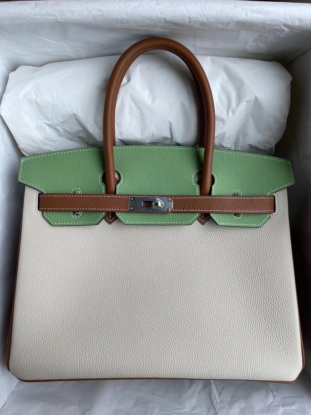 Hermes Birkin 30 HSS Togo 10 Craie 3I Vert Criquet 37 Gold銀扣馬蹄印