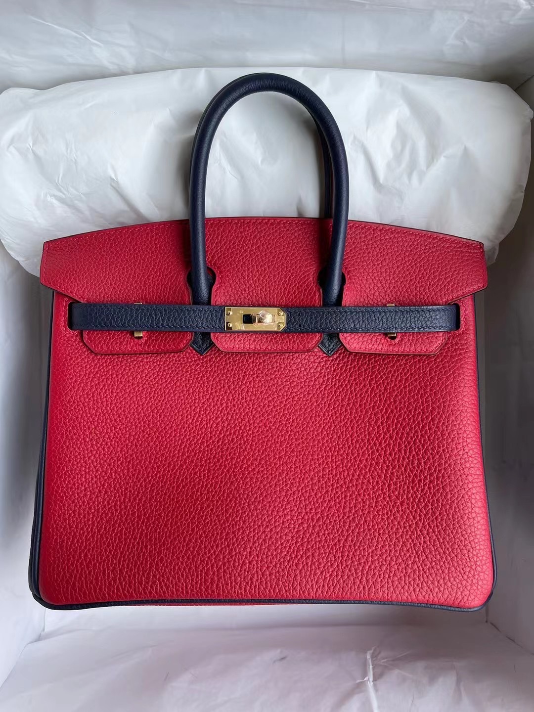 Hermes Birkin 25 Togo Q5 Rouge Cassque/2Z Blue Nuit 金扣 馬蹄銀