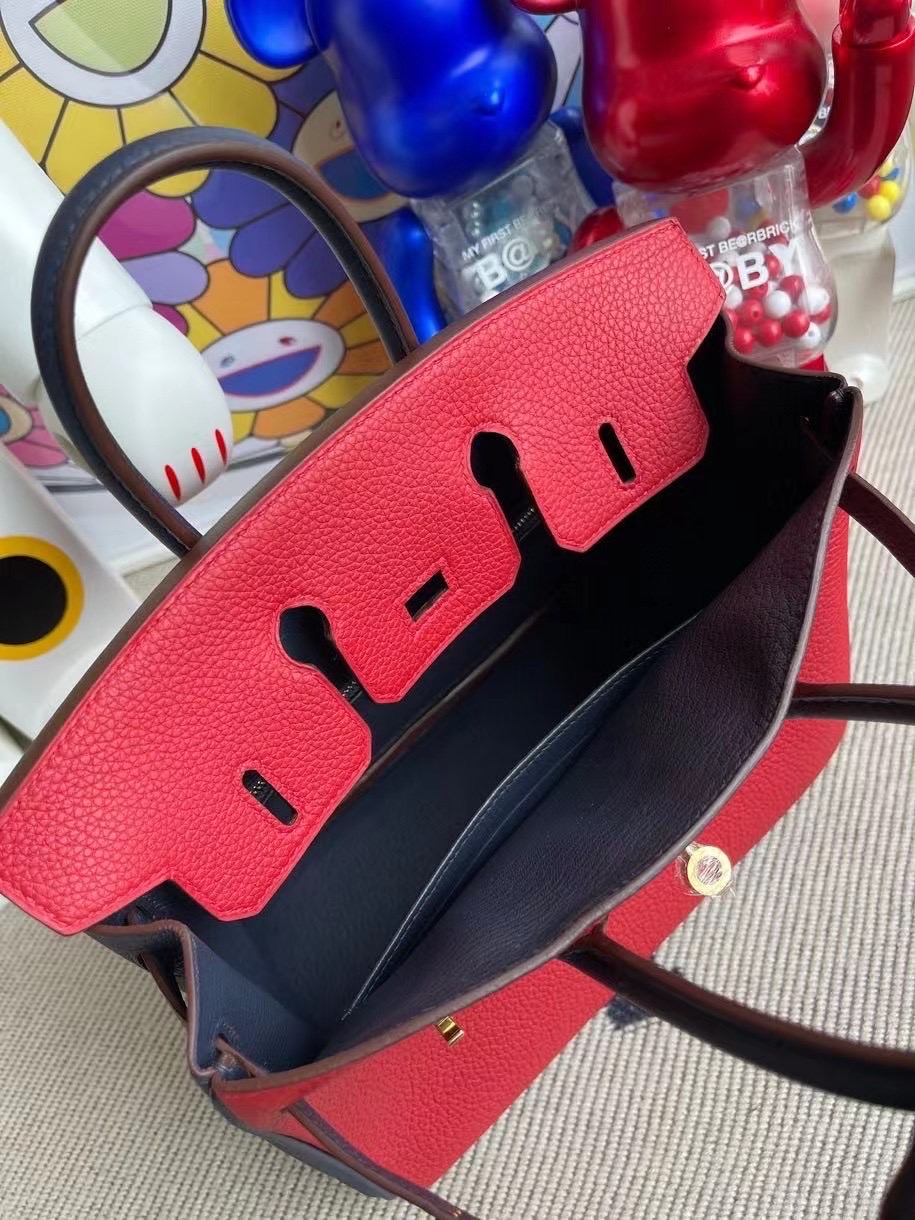 Hermes Birkin 25 Togo Q5 Rouge Cassque/2Z Blue Nuit 金扣 馬蹄銀