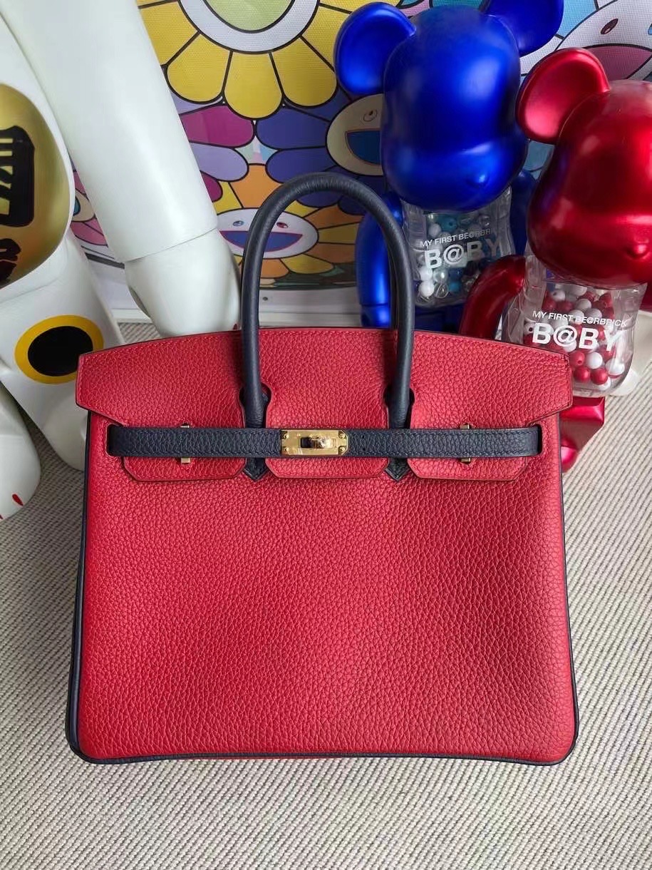 Hermes Birkin 25 Togo Q5 Rouge Cassque/2Z Blue Nuit 金扣 馬蹄銀