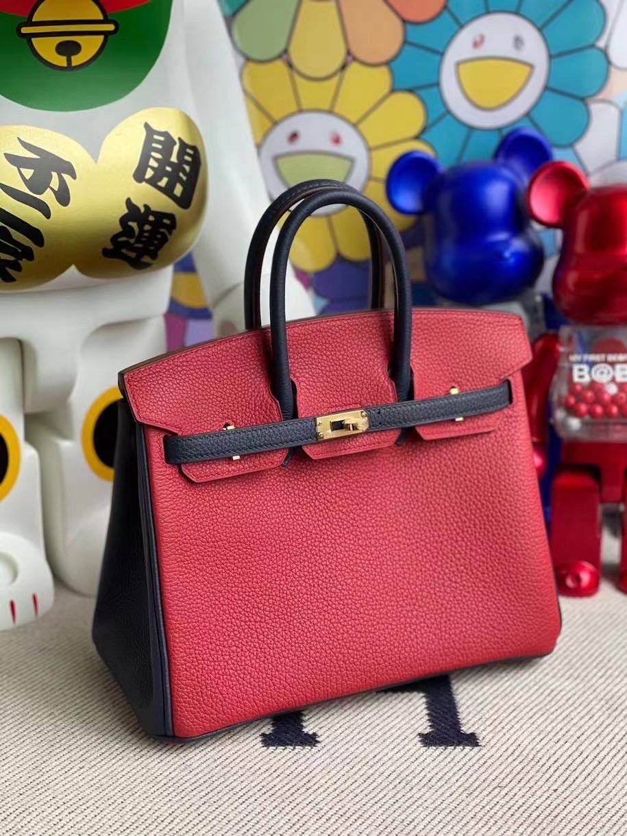 Hermes Birkin 25 Togo Q5 Rouge Cassque/2Z Blue Nuit 金扣 馬蹄銀