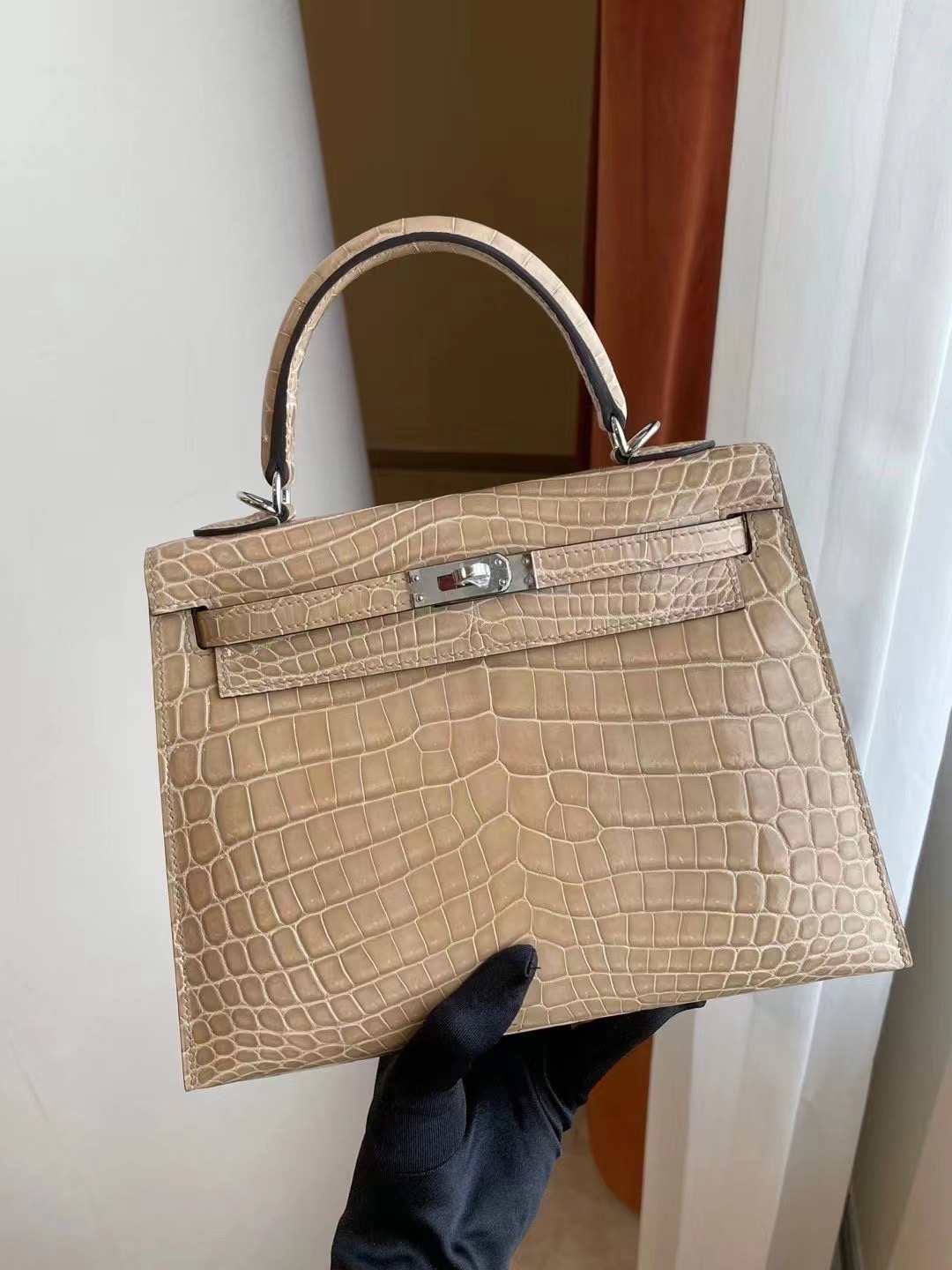 爱马仕kelly包包价格一览表 Hermes Kelly 25cm 鱷魚皮 銀扣