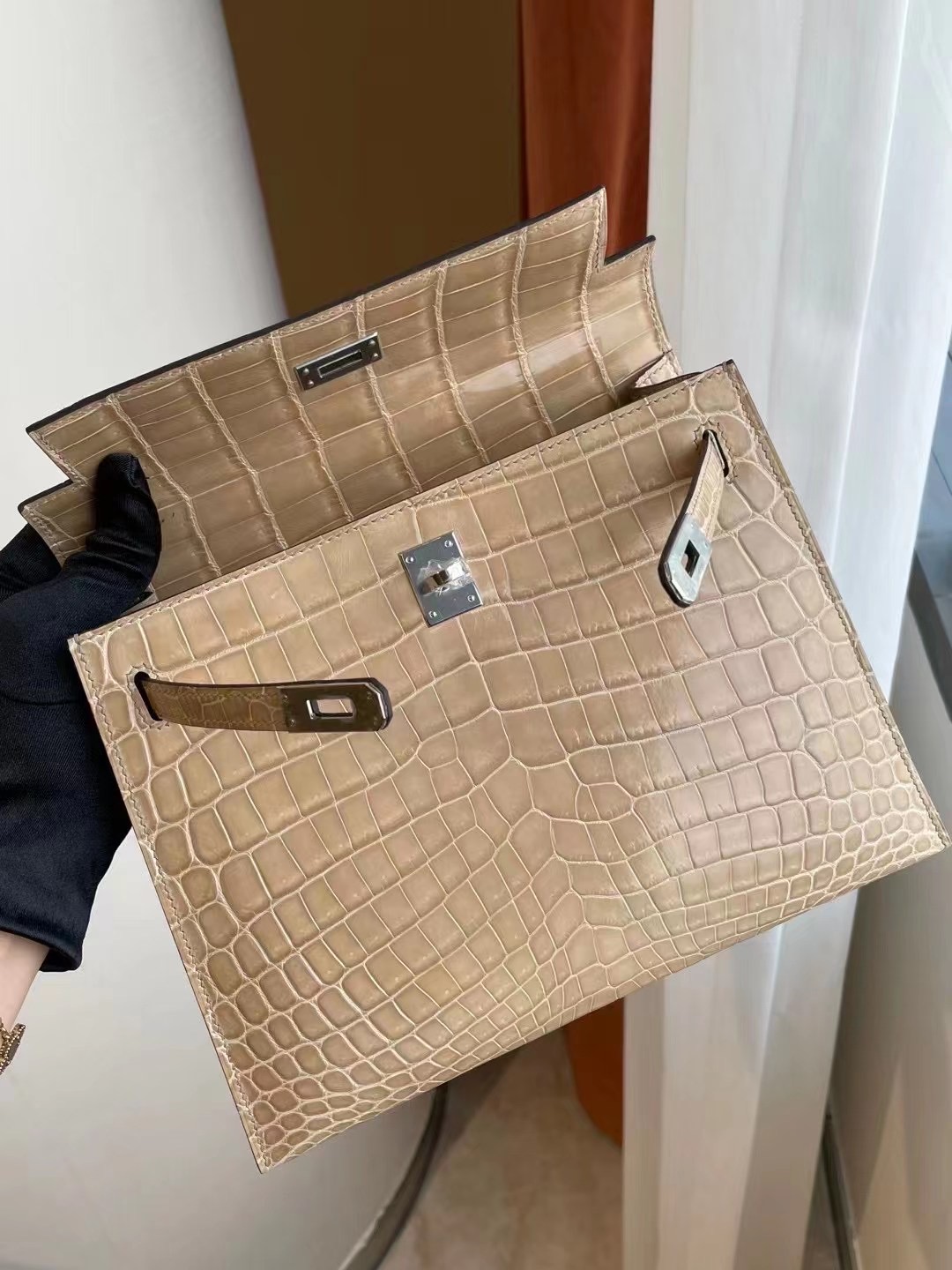 爱马仕kelly包包价格一览表 Hermes Kelly 25cm 鱷魚皮 銀扣