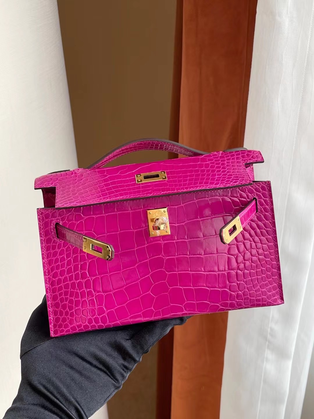 Hermes MiniKelly Pochette J5 Rose Sheheraradez 天方夜譚粉紫美洲鱷魚