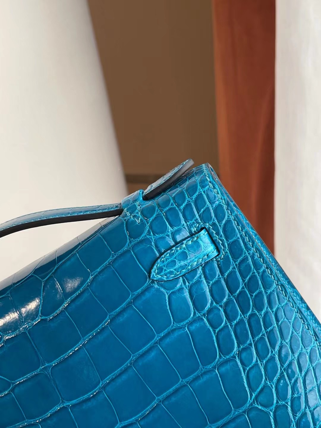 Hermes MiniKelly Pochette 7W 伊茲密爾藍 Blue Izmir 亮面美洲鱷魚