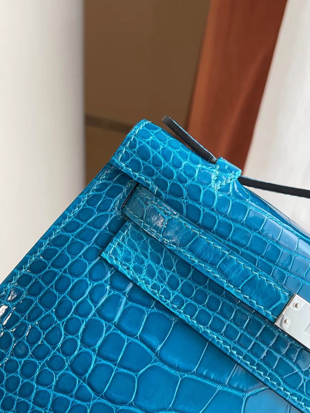 Hermes MiniKelly Pochette 7W 伊茲密爾藍 Blue Izmir 亮面美洲鱷魚