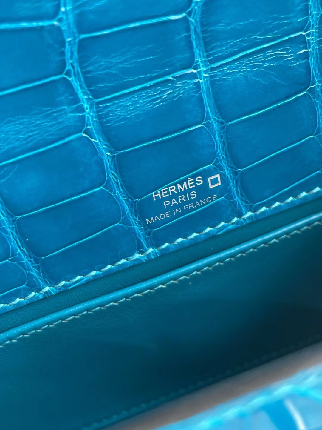 Hermes MiniKelly Pochette 7W 伊茲密爾藍 Blue Izmir 亮面美洲鱷魚