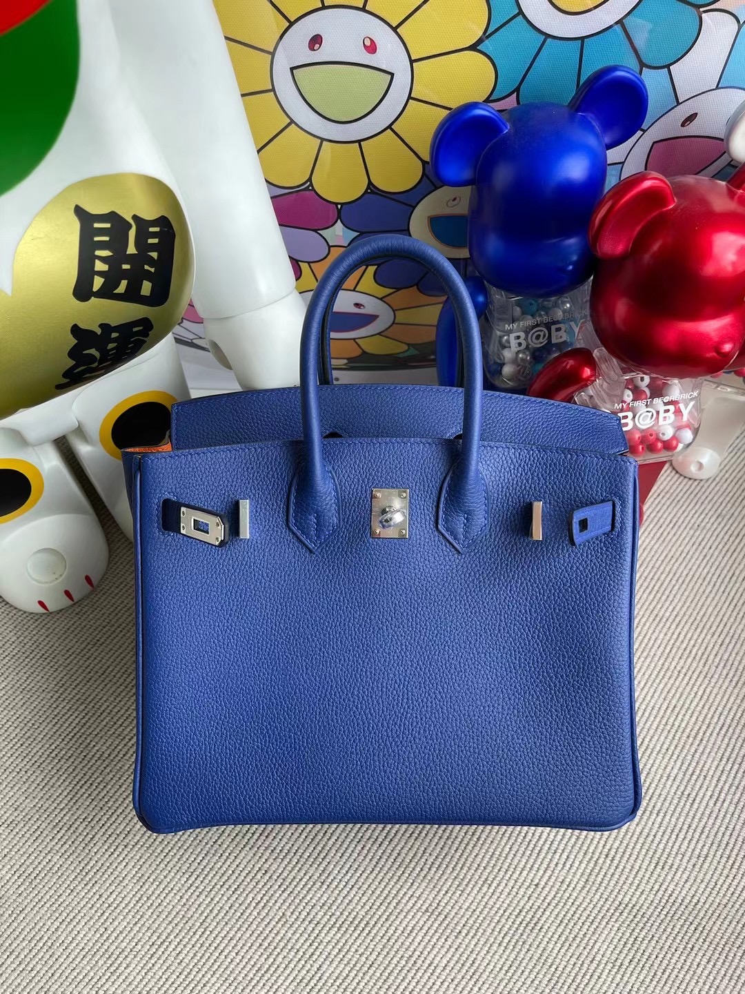 愛馬仕鉑金包包 Hermes Birkin 25 Togo 7T Blue Electric 電光藍內拼93 Orange橙色銀扣