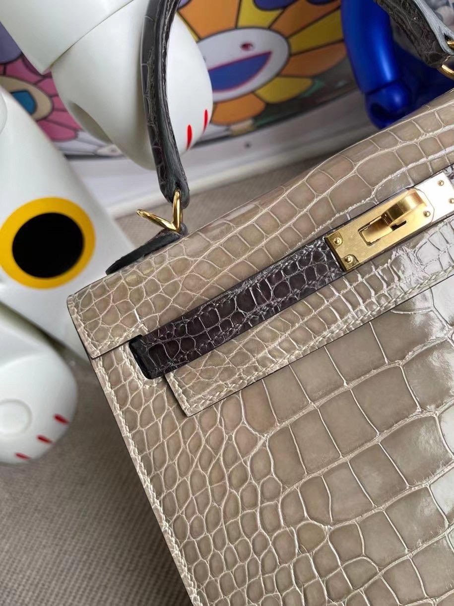 Hermes Kelly HSS 25 亮面美洲鱷魚 81 Gris Tourterelle+88 Graphite 金扣馬蹄印