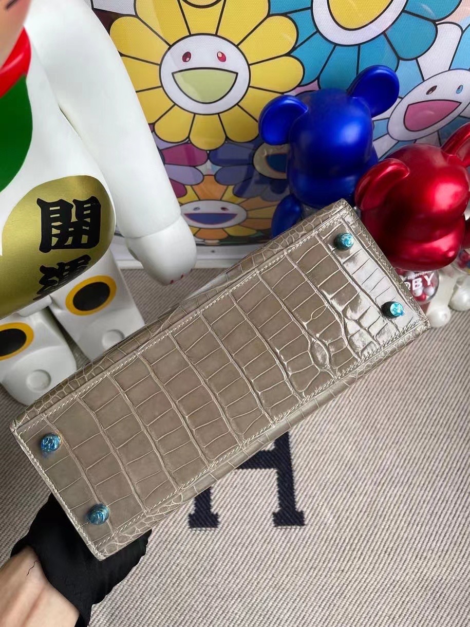 Hermes Kelly HSS 25 亮面美洲鱷魚 81 Gris Tourterelle+88 Graphite 金扣馬蹄印