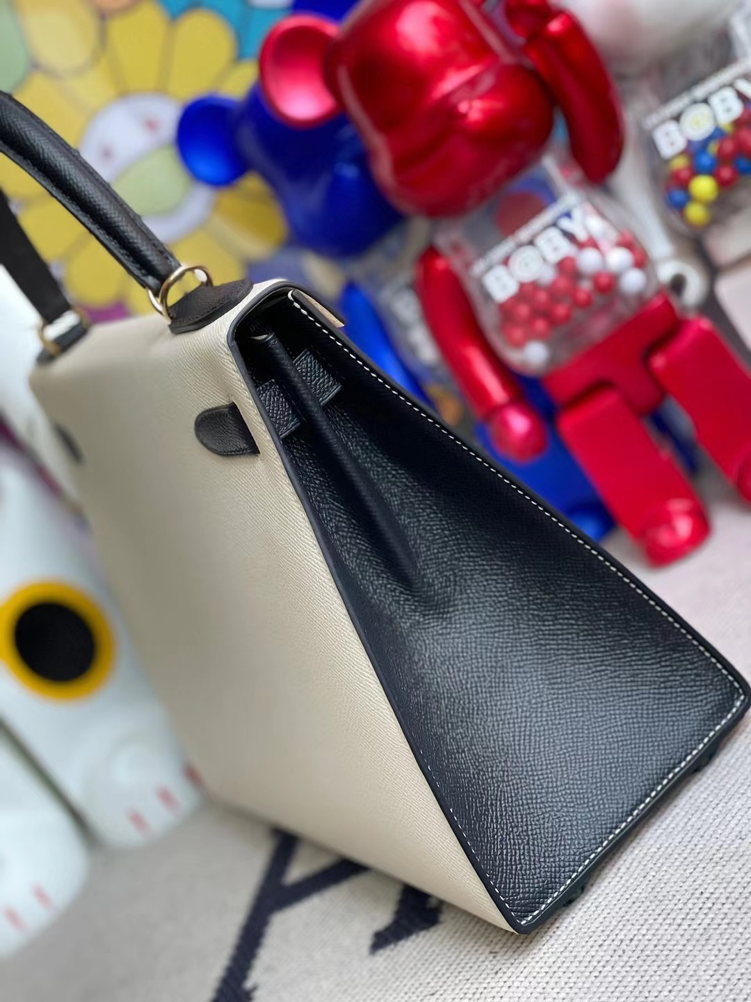 Hermes Kelly 28cm Epsom HSS CK10 Craie 奶昔白+89 Noir 黑色 金扣 客定出