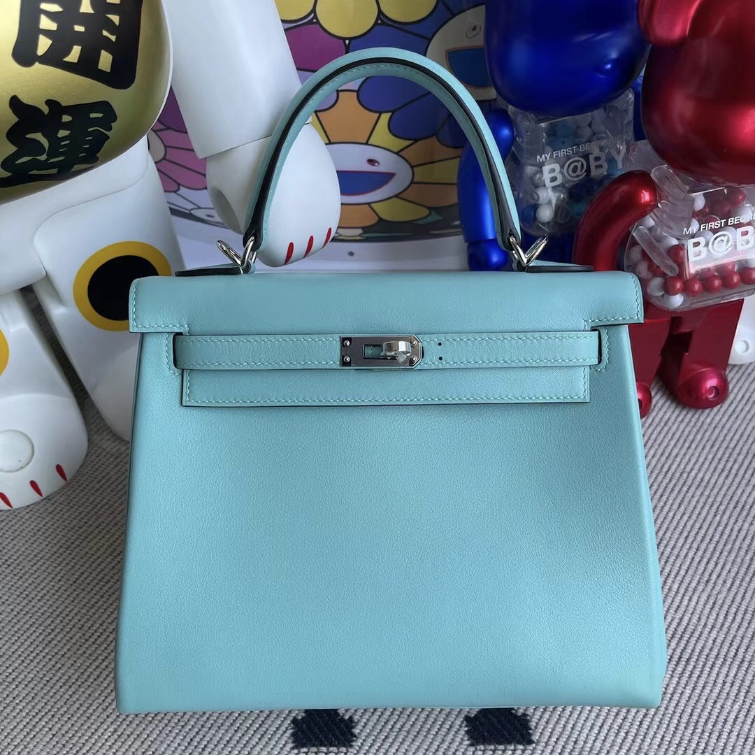 Hermes Kelly 25 Swift 3P Blue Atoll 馬卡龍藍拼3Q Rose Saiura 櫻花粉銀扣