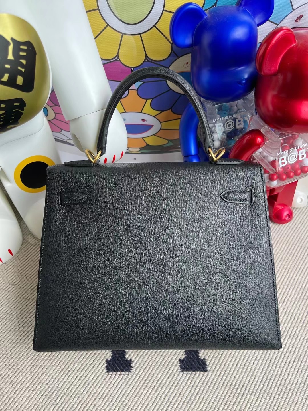 Hermes Kelly 28 山羊皮 89 Noir 黑色 內拼 I6 Rose Extrême 極致粉磨砂金扣