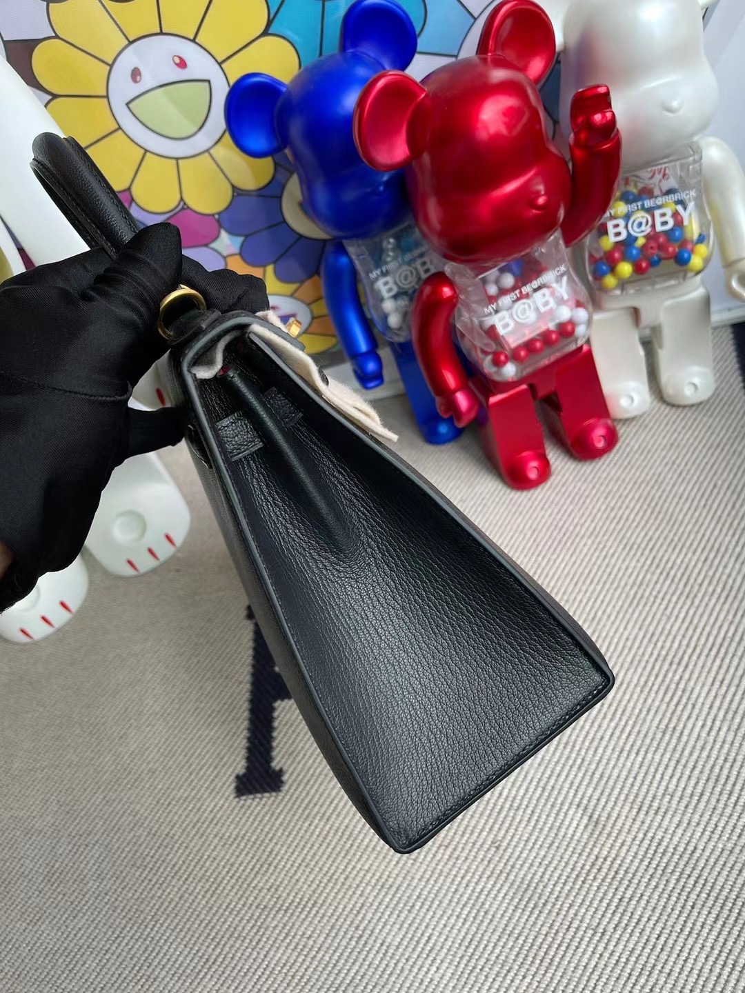 Hermes Kelly 28 山羊皮 89 Noir 黑色 內拼 I6 Rose Extrême 極致粉磨砂金扣