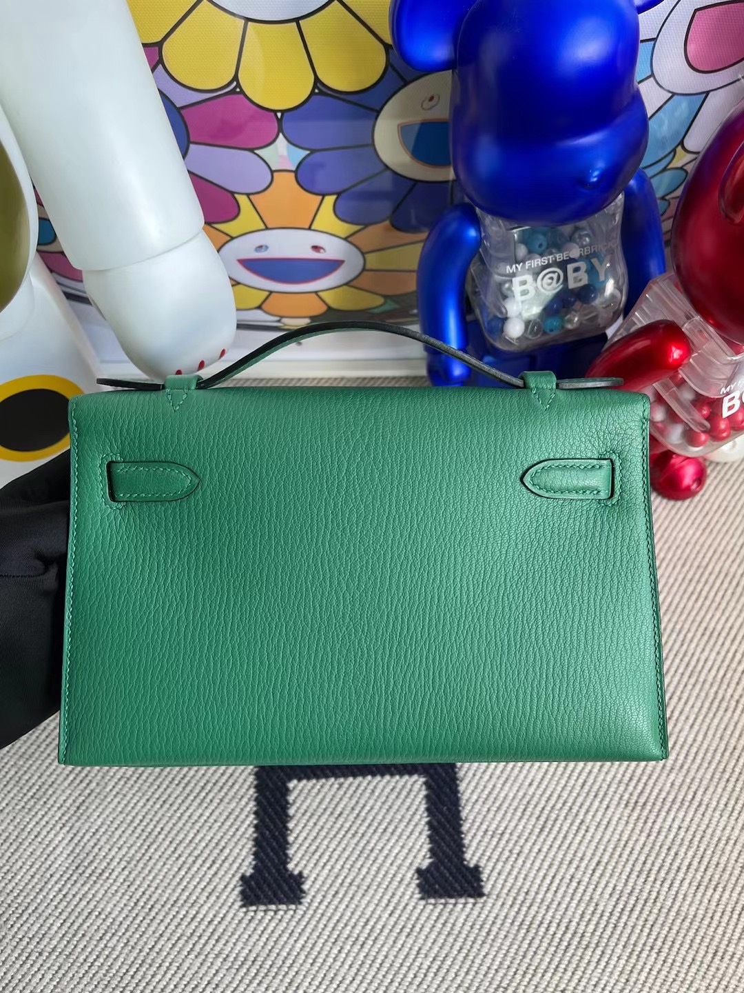 Hermes MiniKelly Pochette Mysore goatskin U4 Vert Verigo 絲絨綠山羊皮金扣