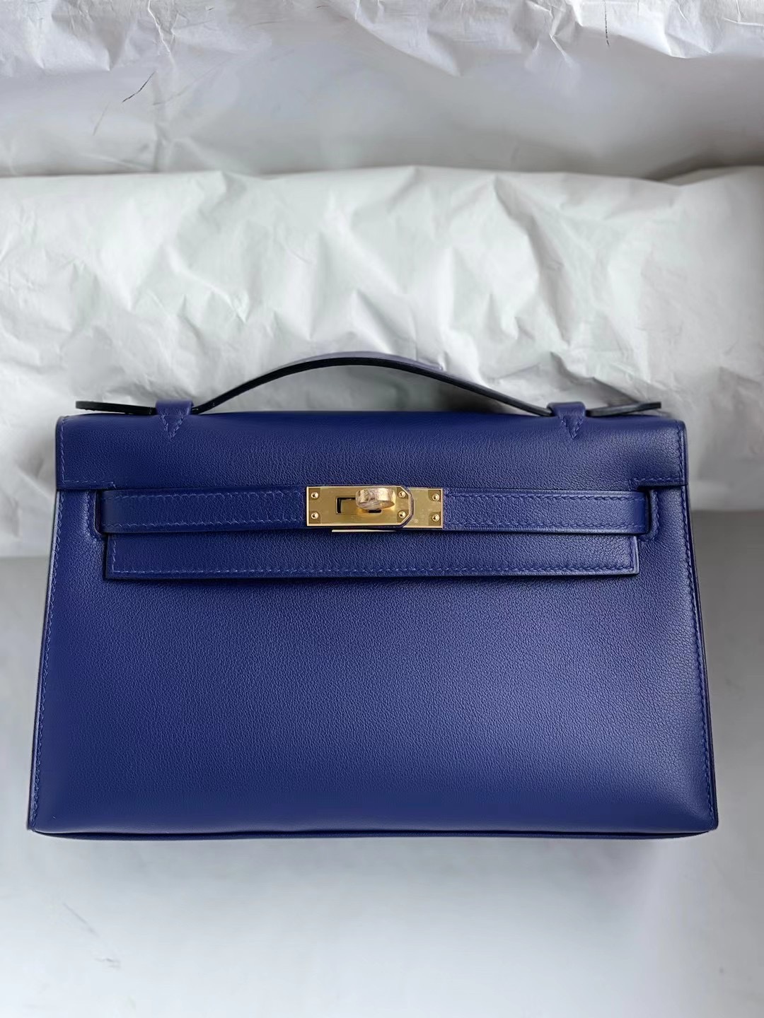 Hermes MiniKelly Pochette Swift calfskin M3 Blue Encre 墨水藍 金扣