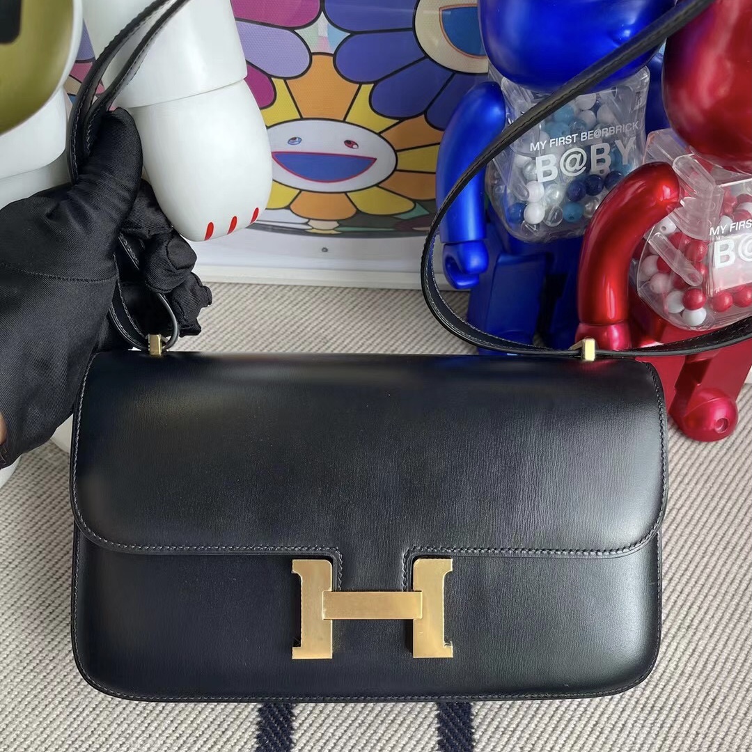 愛馬仕康康包包價格及圖片 Hermes Constance Elan 26 Box CK89 Noir 黑色 金扣