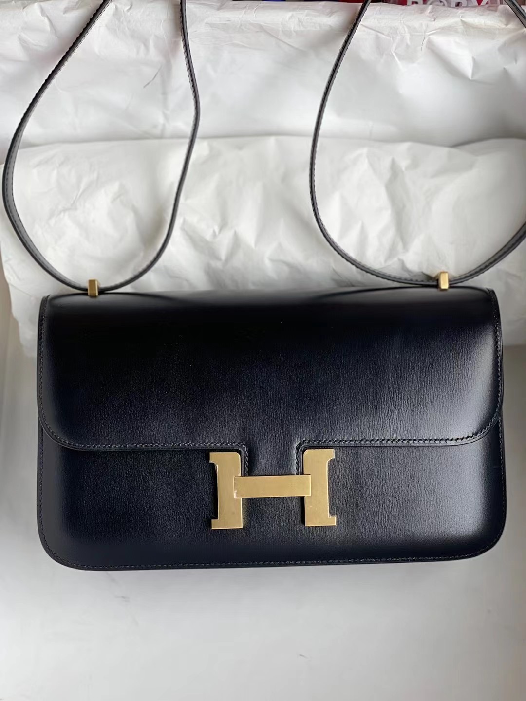 愛馬仕康康包包價格及圖片 Hermes Constance Elan 26 Box CK89 Noir 黑色 金扣