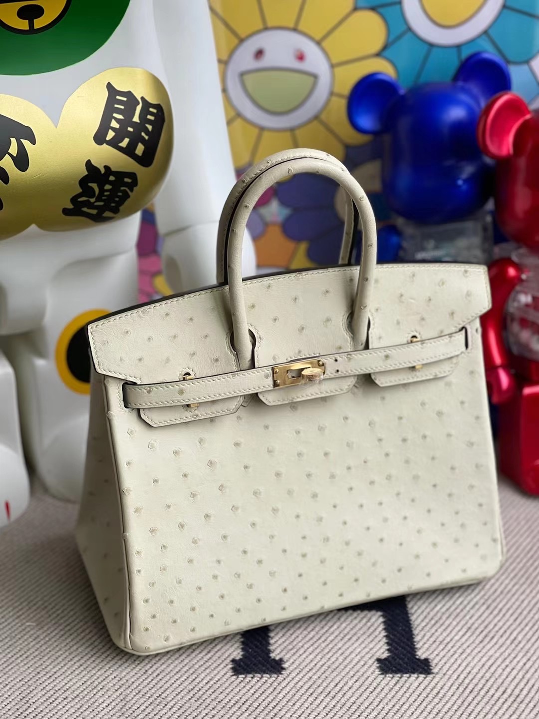 Hermes Birkin 25cm Ostrich 進口原裝南非KK鴕鳥皮 3C 羊毛白 Parchemin 金扣