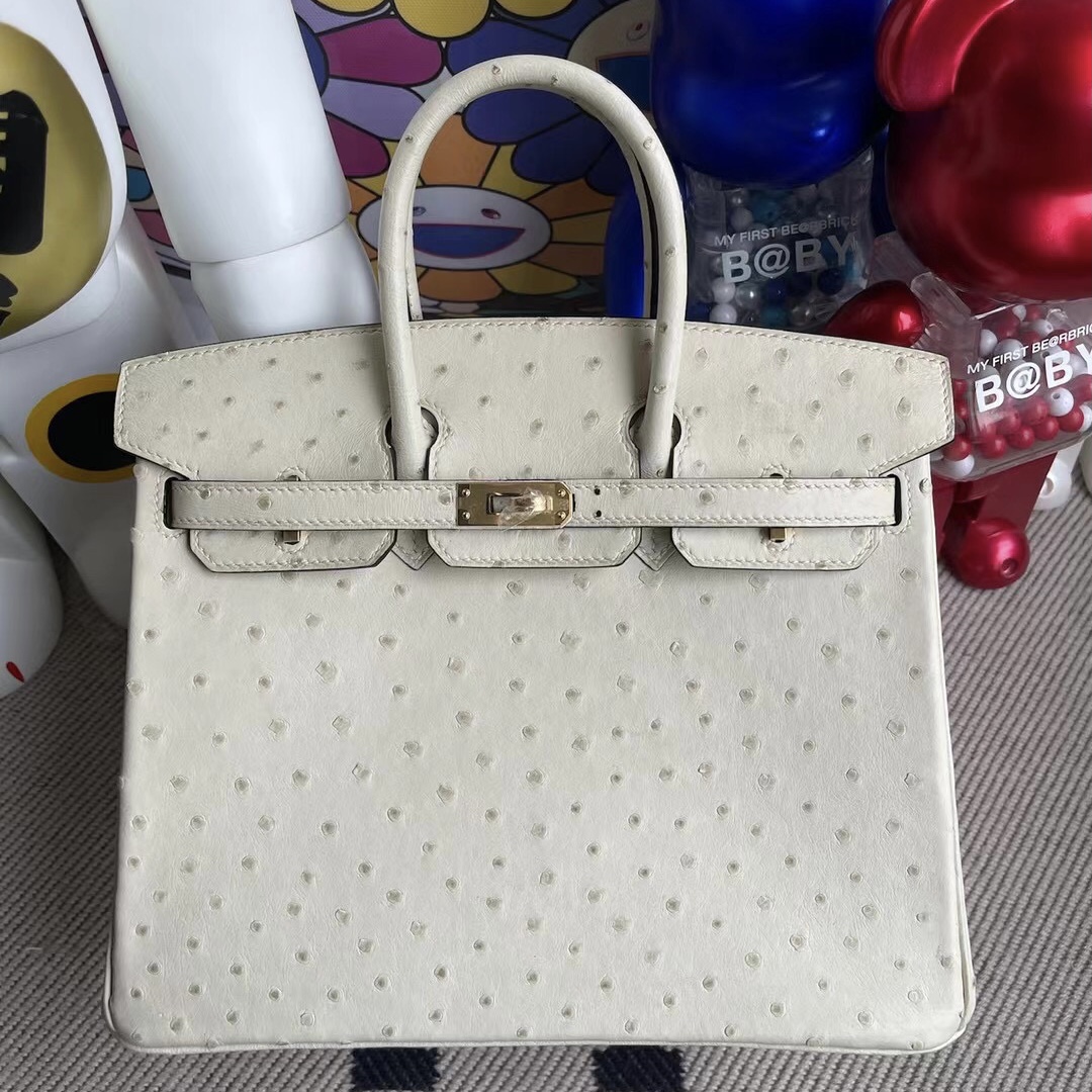 Hermes Birkin 25cm Ostrich 進口原裝南非KK鴕鳥皮 3C 羊毛白 Parchemin 金扣