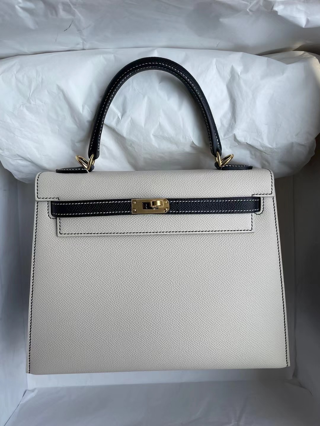 Hermes Kelly 25 Hss Epsom 10 Craie 奶昔白 89 Noir 黑色 金扣