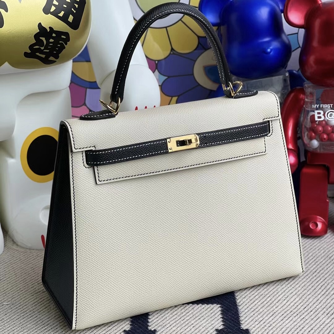 Hermes Kelly 25 Hss Epsom 10 Craie 奶昔白 89 Noir 黑色 金扣