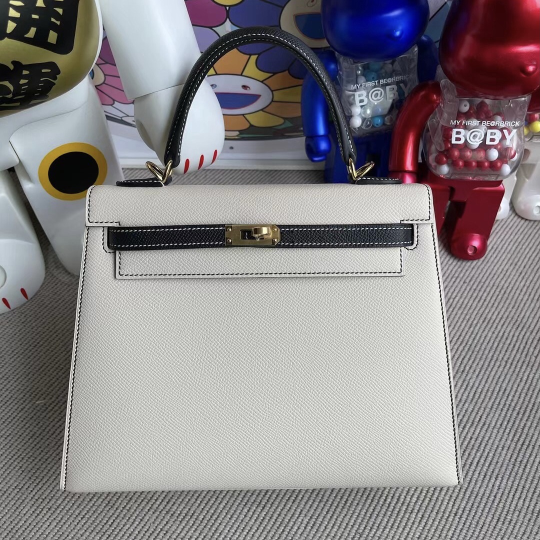 Hermes Kelly 25 Hss Epsom 10 Craie 奶昔白 89 Noir 黑色 金扣