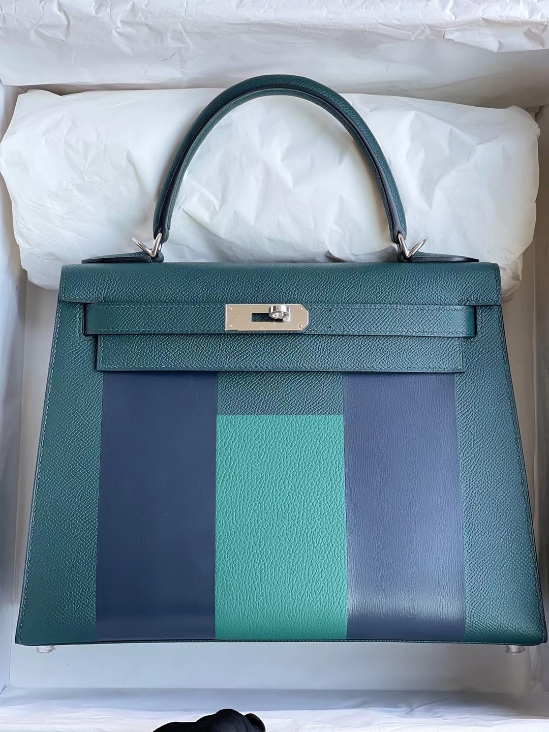 Hermes Kelly 28cm Epsom 字母包 H 6O Vert Cypres 松柏綠 銀扣