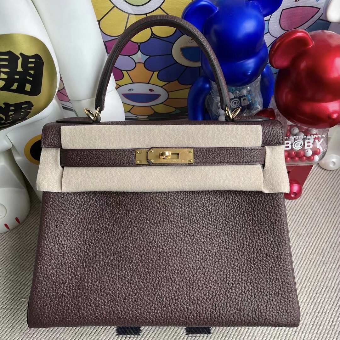 愛馬仕包包 Hermes Kelly 28 Togo CC57 波爾多酒紅 Bordeaux 金扣