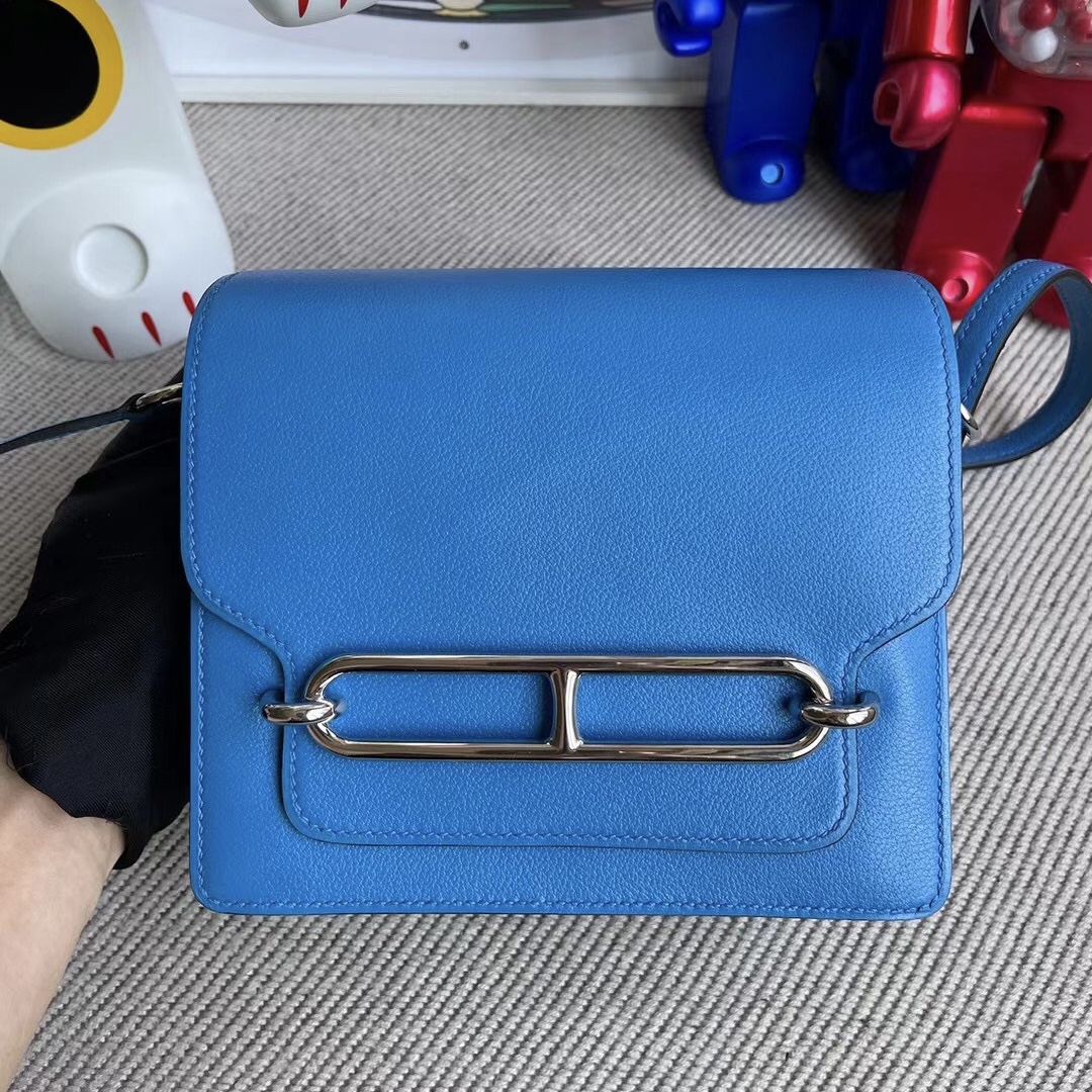 Hermes Roulis Mini 18 Evecolor T7 Bleu Hydra 內拼 S3 Rose de coeur 銀扣