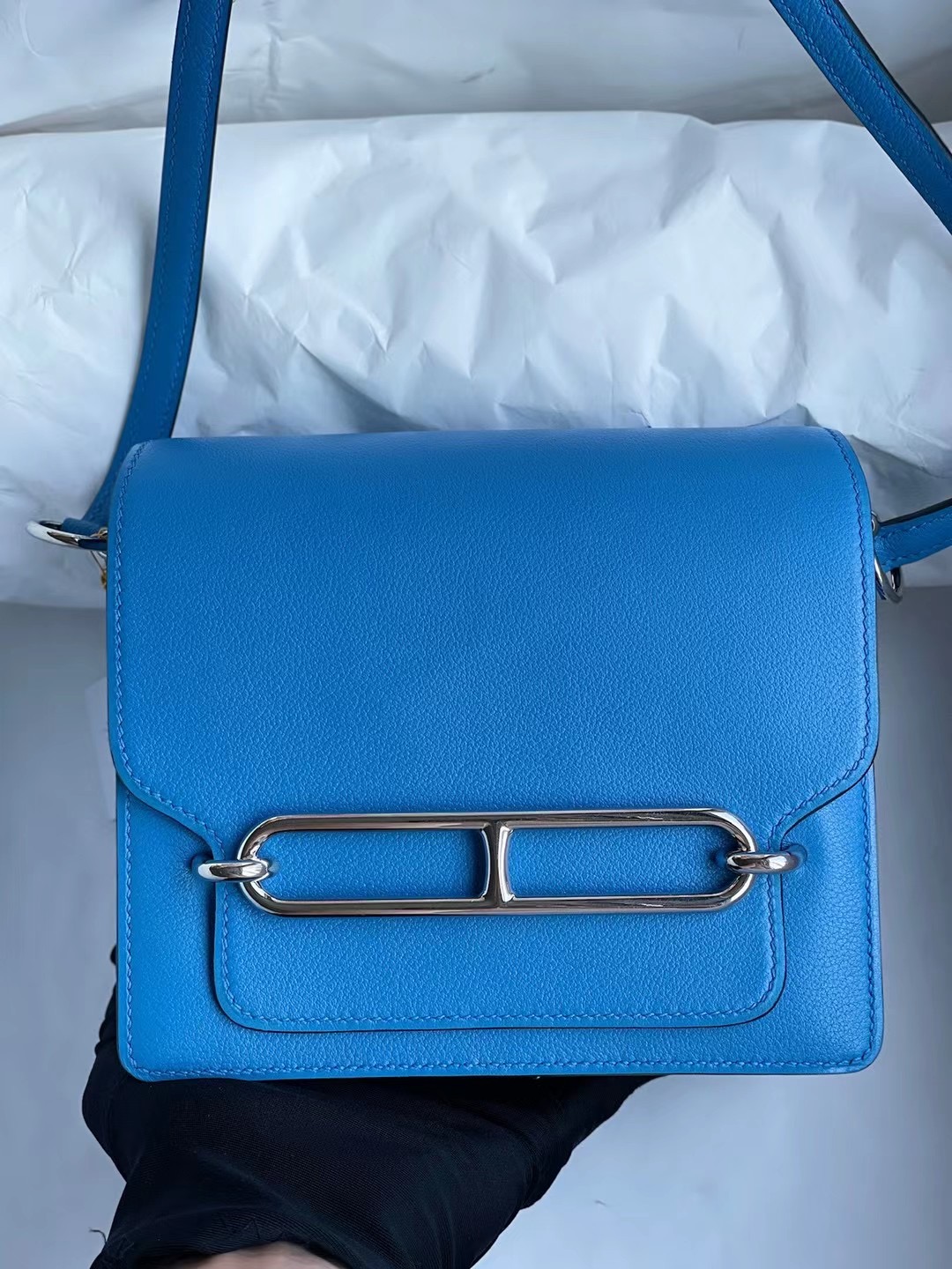 Hermes Roulis Mini 18 Evecolor T7 Bleu Hydra 內拼 S3 Rose de coeur 銀扣