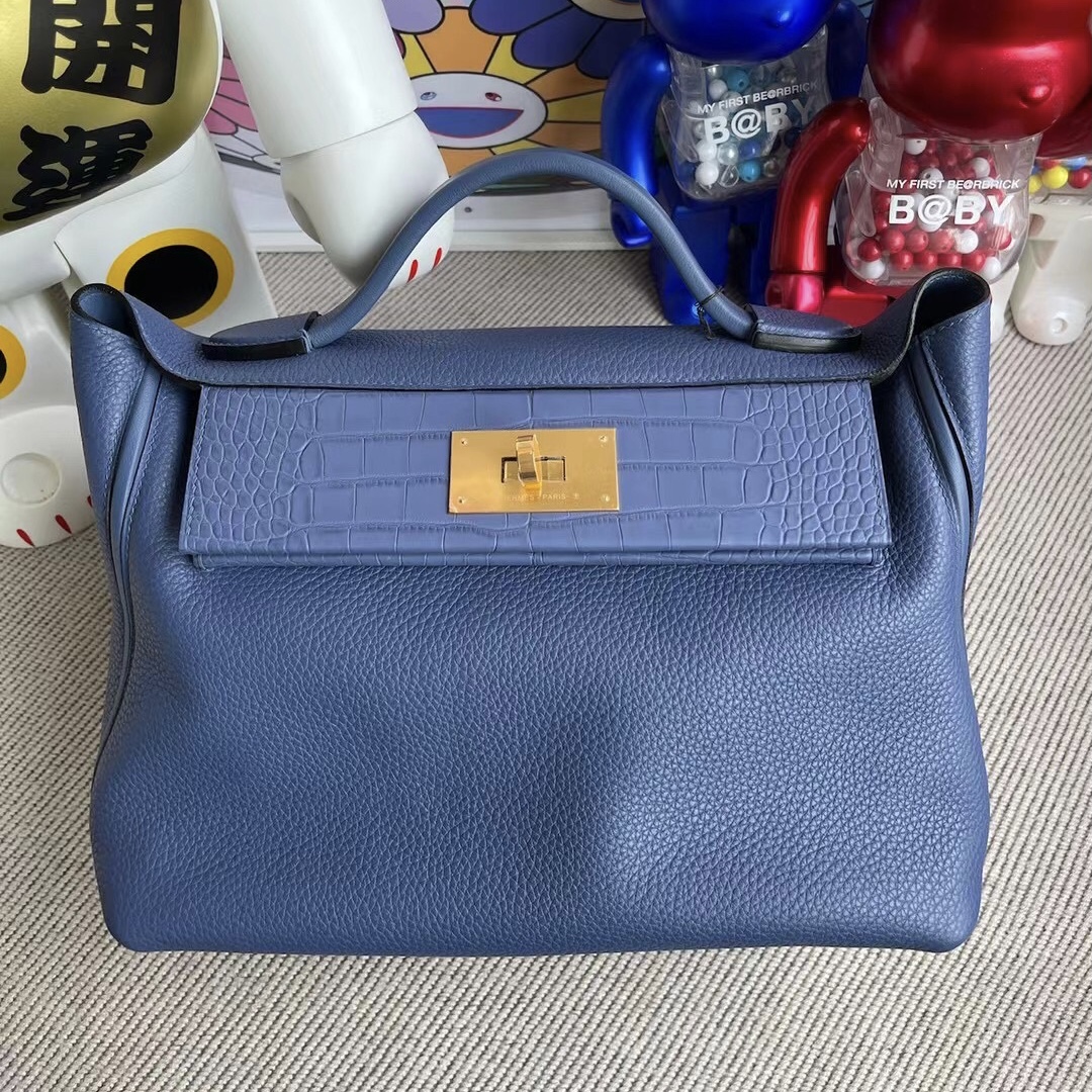 Hermes Kelly 24/24 29 Touch 7E blue Brighton Maurice 拼 霧面美洲鱷魚