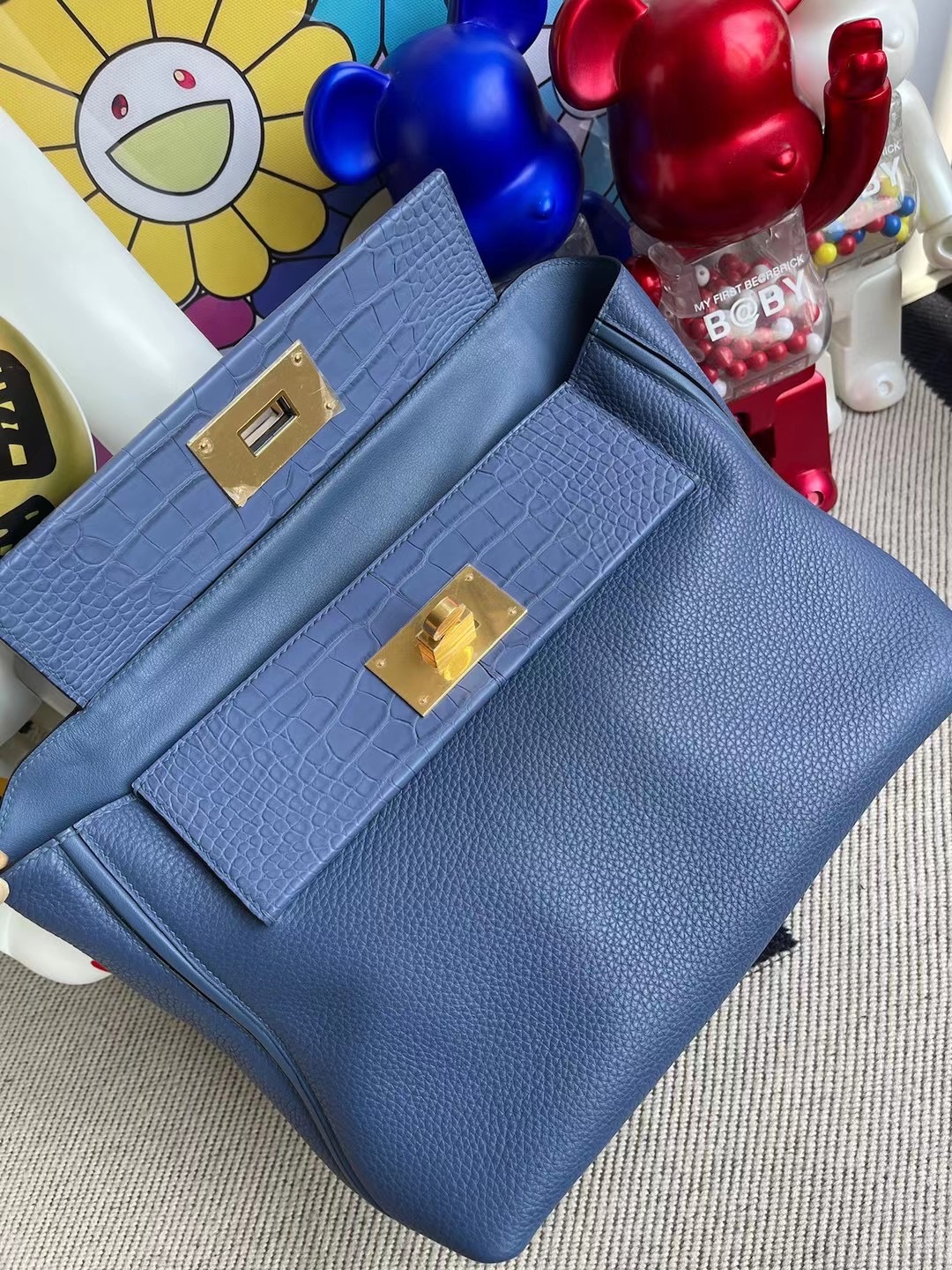 Hermes Kelly 24/24 29 Touch 7E blue Brighton Maurice 拼 霧面美洲鱷魚