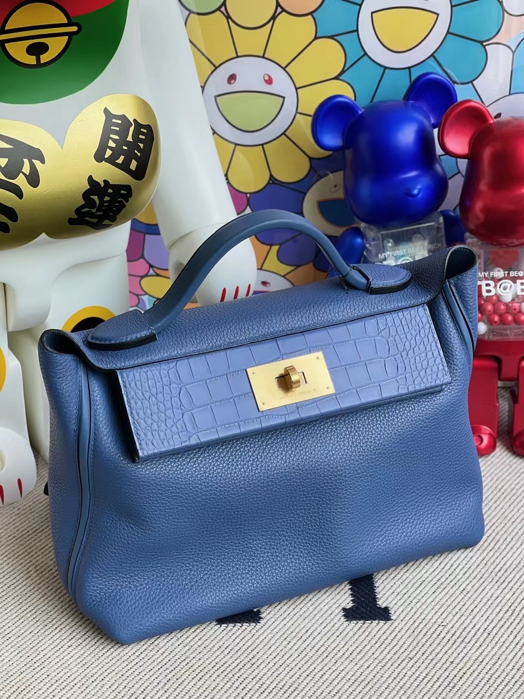 Hermes Kelly 24/24 29 Touch 7E blue Brighton Maurice 拼 霧面美洲鱷魚