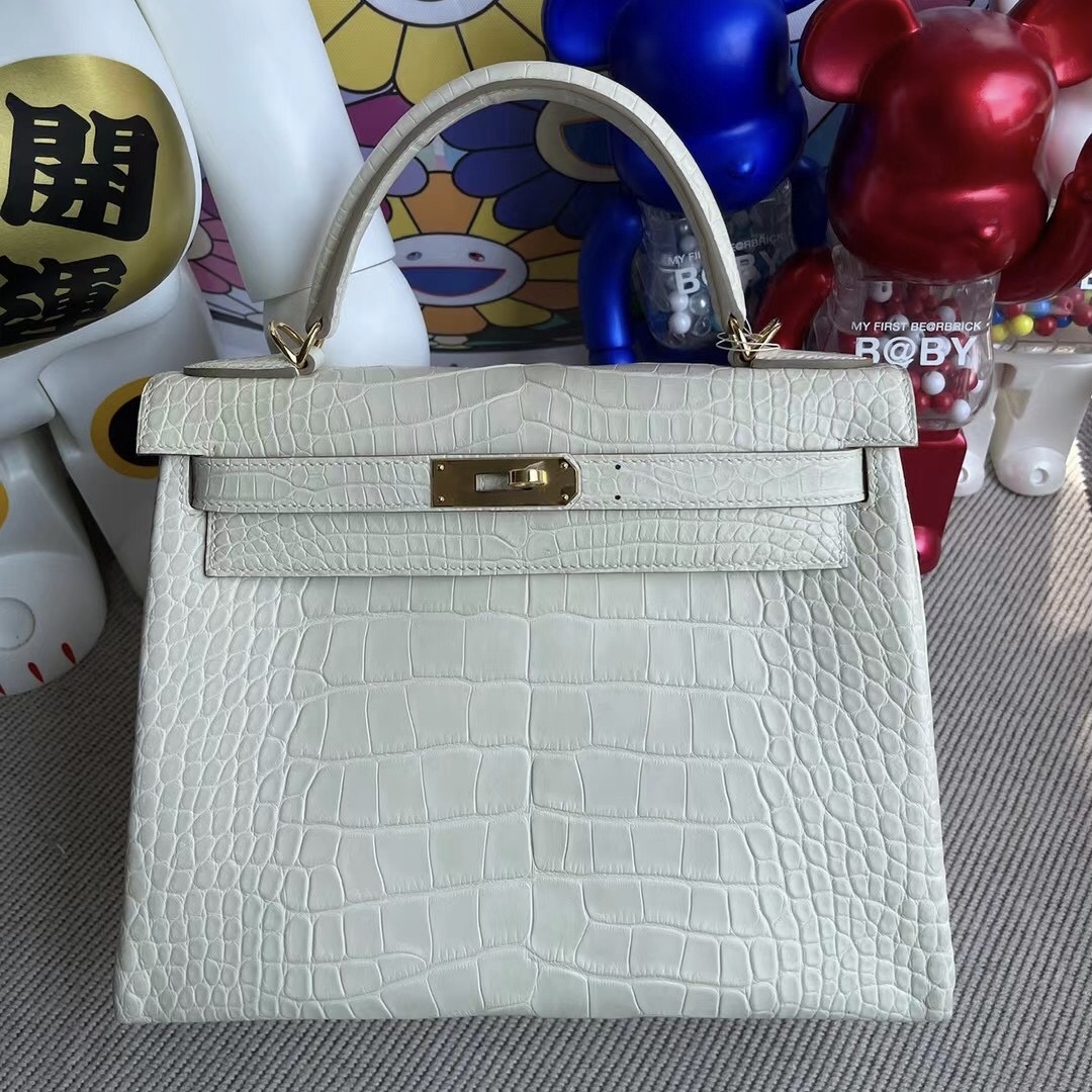 愛馬仕y刻和z刻的區別 Hermes Kelly 28 8L Beton 奶油白 霧面美洲鱷魚