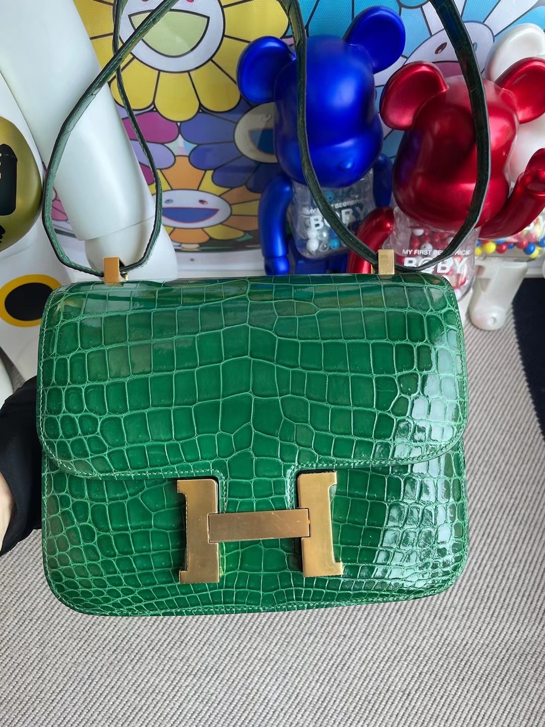 Hermes Constance 24cm 亮面尼羅鱷魚 1L Cactus 仙人掌綠 金扣