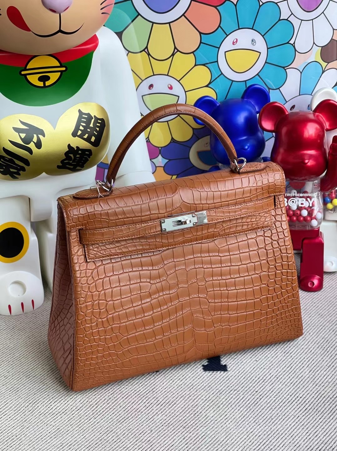 Hermes Kelly 32 霧面倒V鱷魚 Matte Porosus Crocodile 37 Gold金棕色銀扣