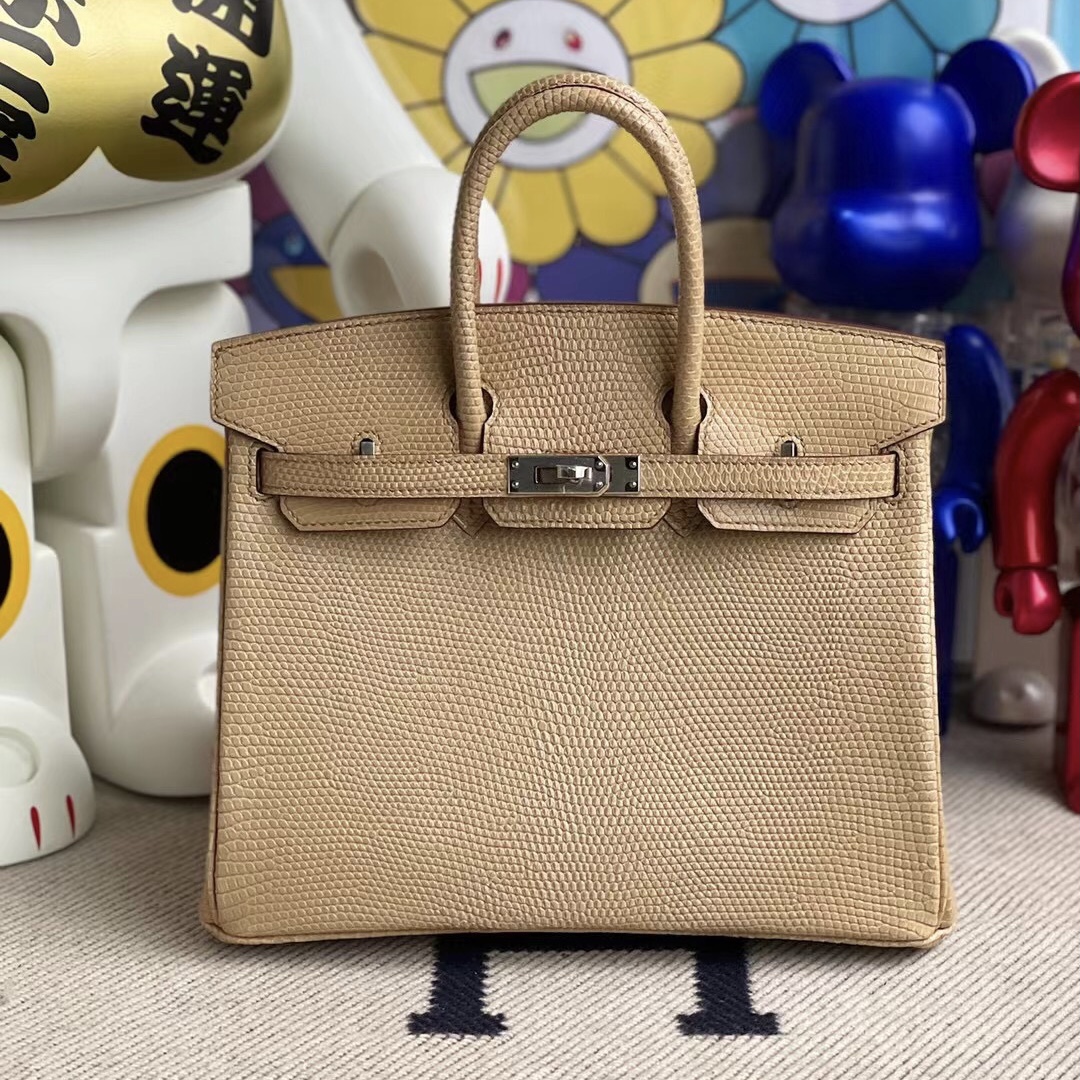 愛馬仕鉑金包臺灣價格 Hermes Birkin 25 Lizard 蜥蜴皮 14 beige 杏色銀扣