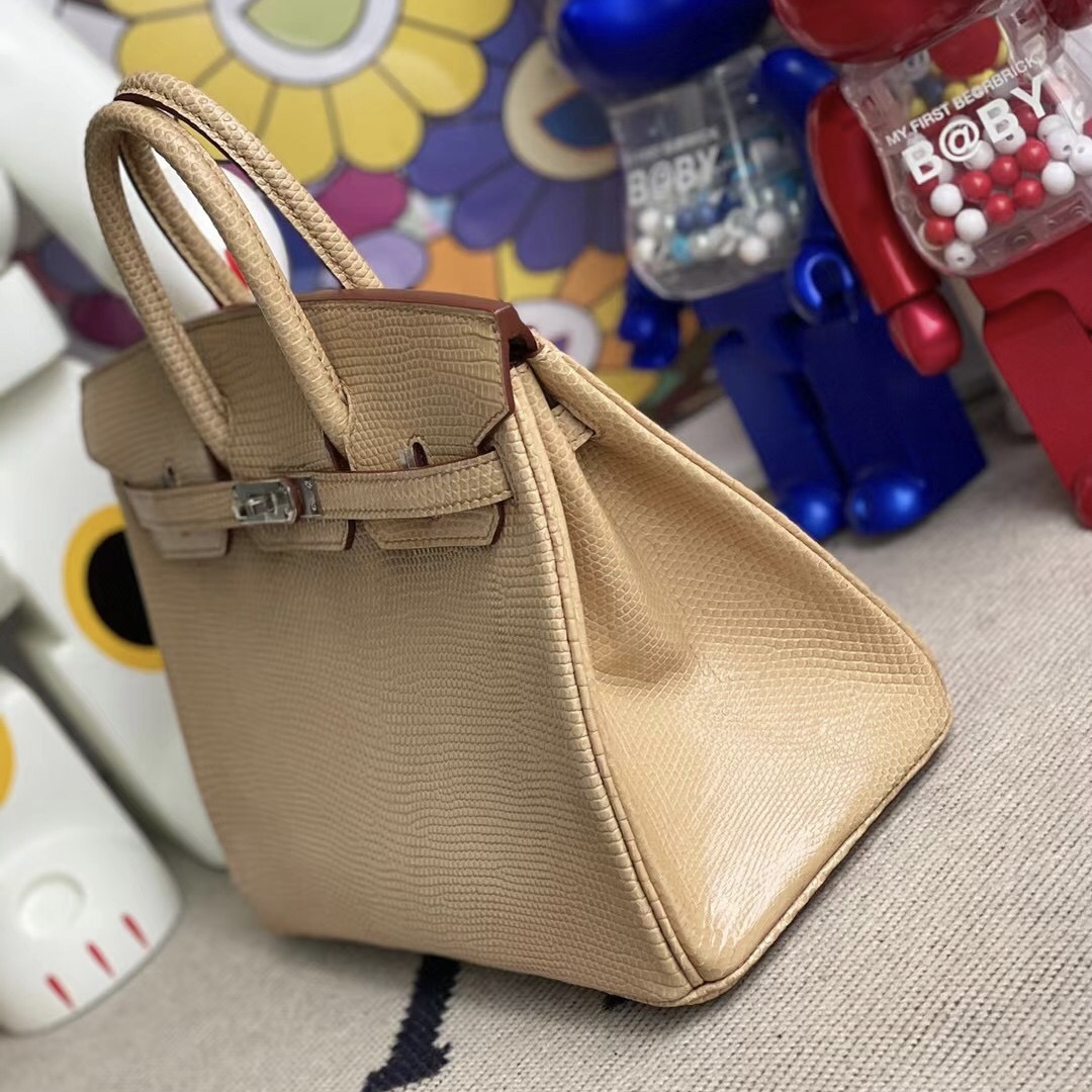 愛馬仕鉑金包臺灣價格 Hermes Birkin 25 Lizard 蜥蜴皮 14 beige 杏色銀扣