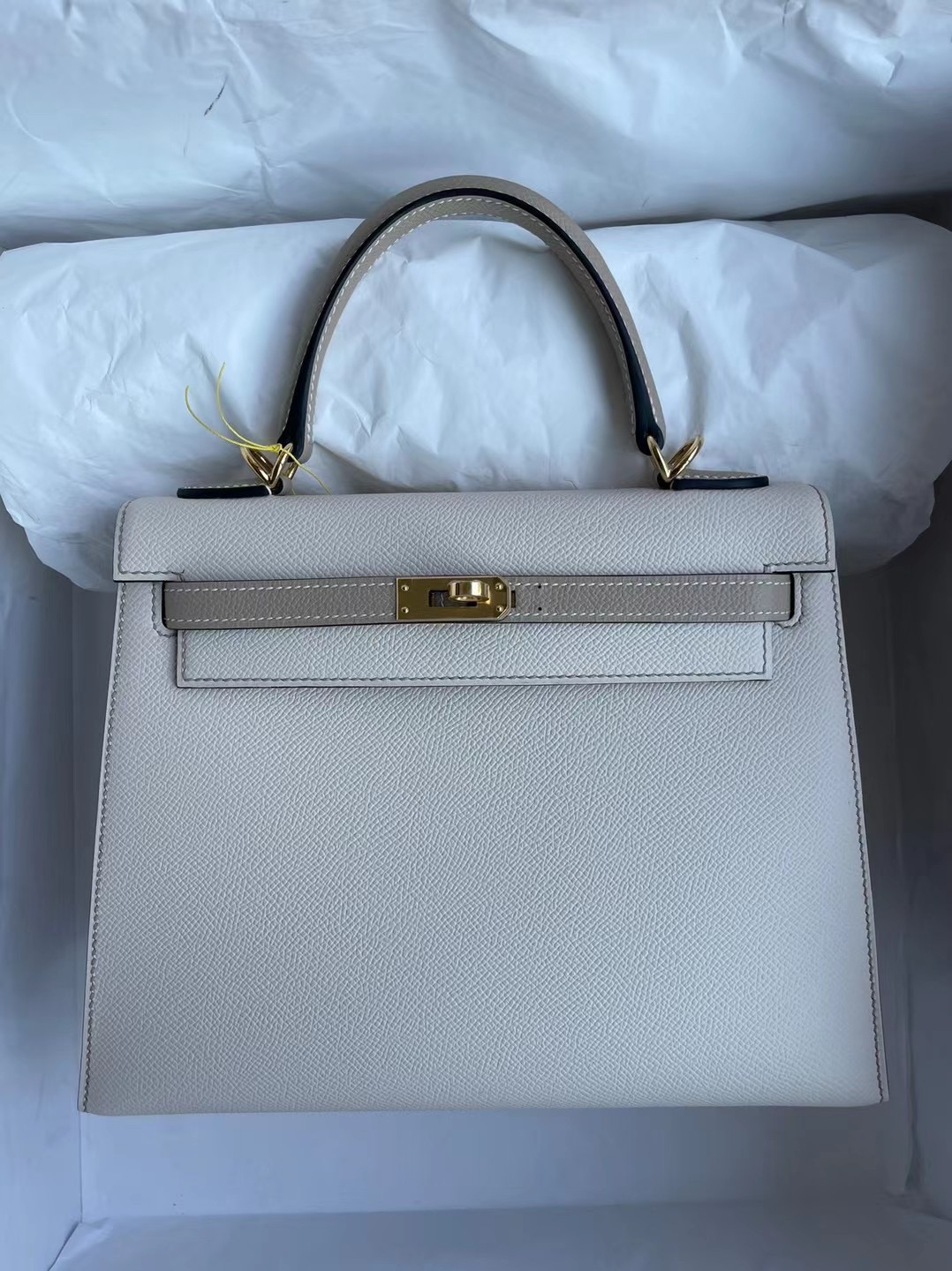 Hermes Kelly 25cm HSS Epsom 10 Craie+S2 Trench 撞色走線金扣