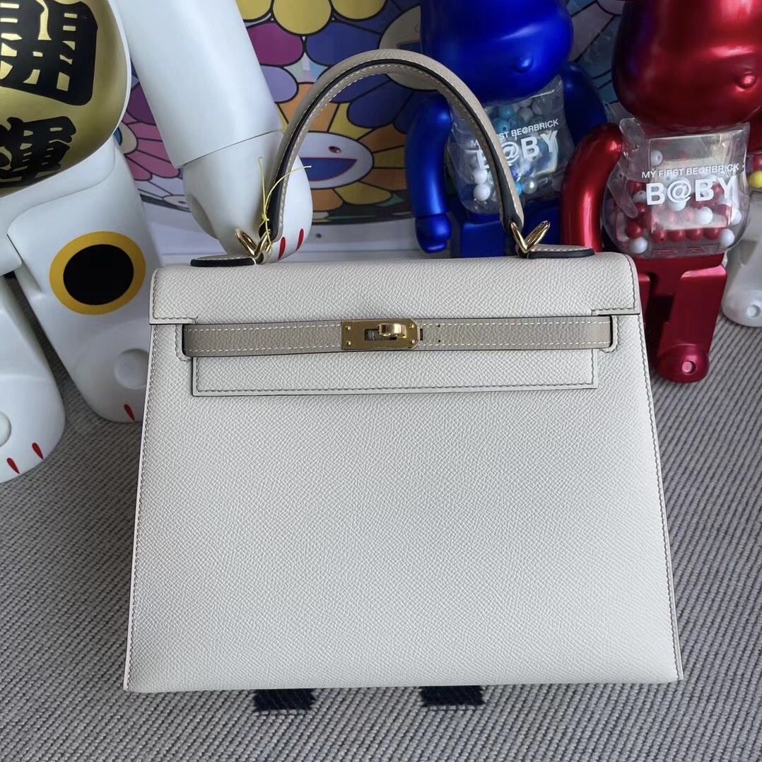 Hermes Kelly 25cm HSS Epsom 10 Craie+S2 Trench 撞色走線金扣