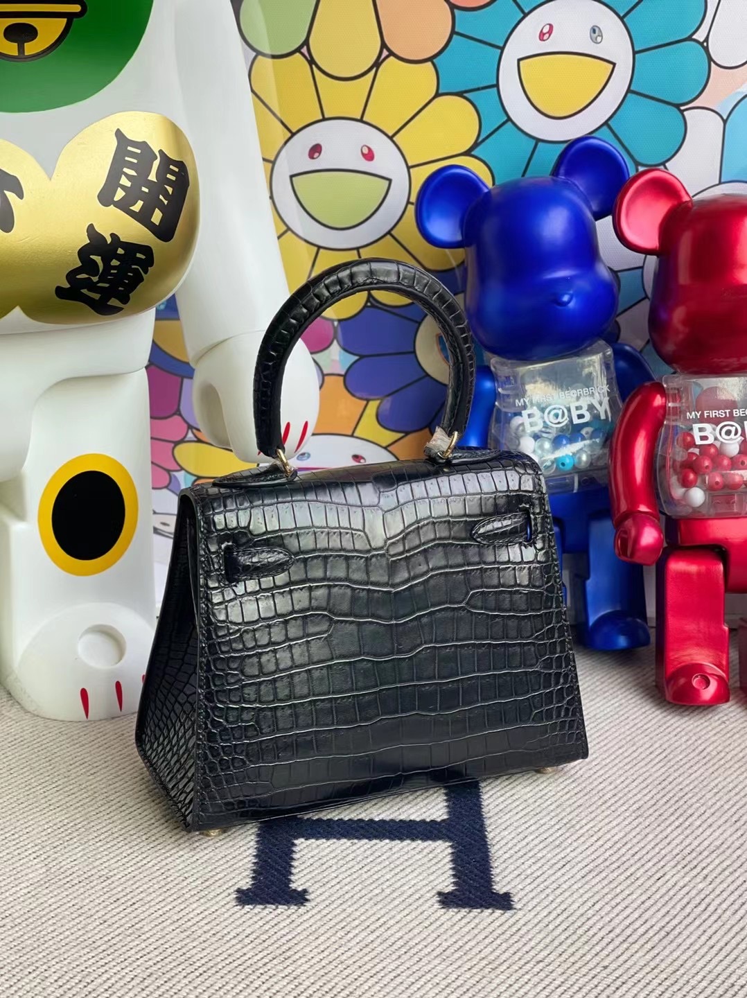 Hermes Kelly 20cm CK89 Noir黑色大耳朵霧面倒V灣鱷金扣客訂出